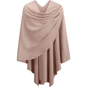 Women's 1-tan Cross Front Poncho Sweater Wrap Knitted Elegant Shawls Cape